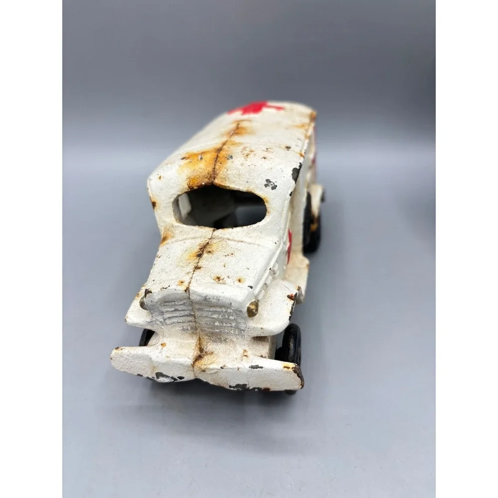 Vintage Cast Iron Ambulance Toy Red‎ Cross Star White Painted Metal